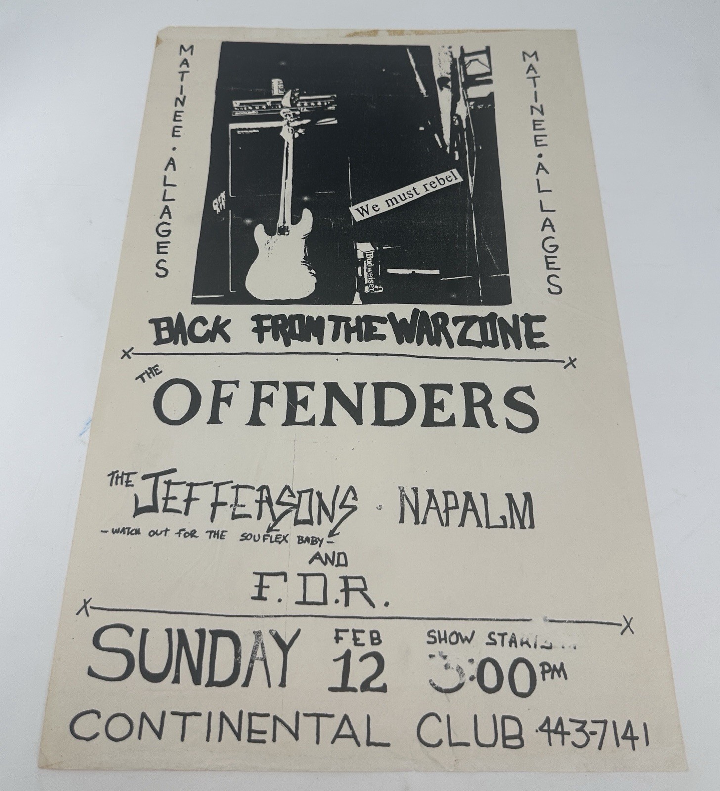 The Offenders Jefferson’s Napalm FDR Continental Club Austin 1984 Poster Flyer