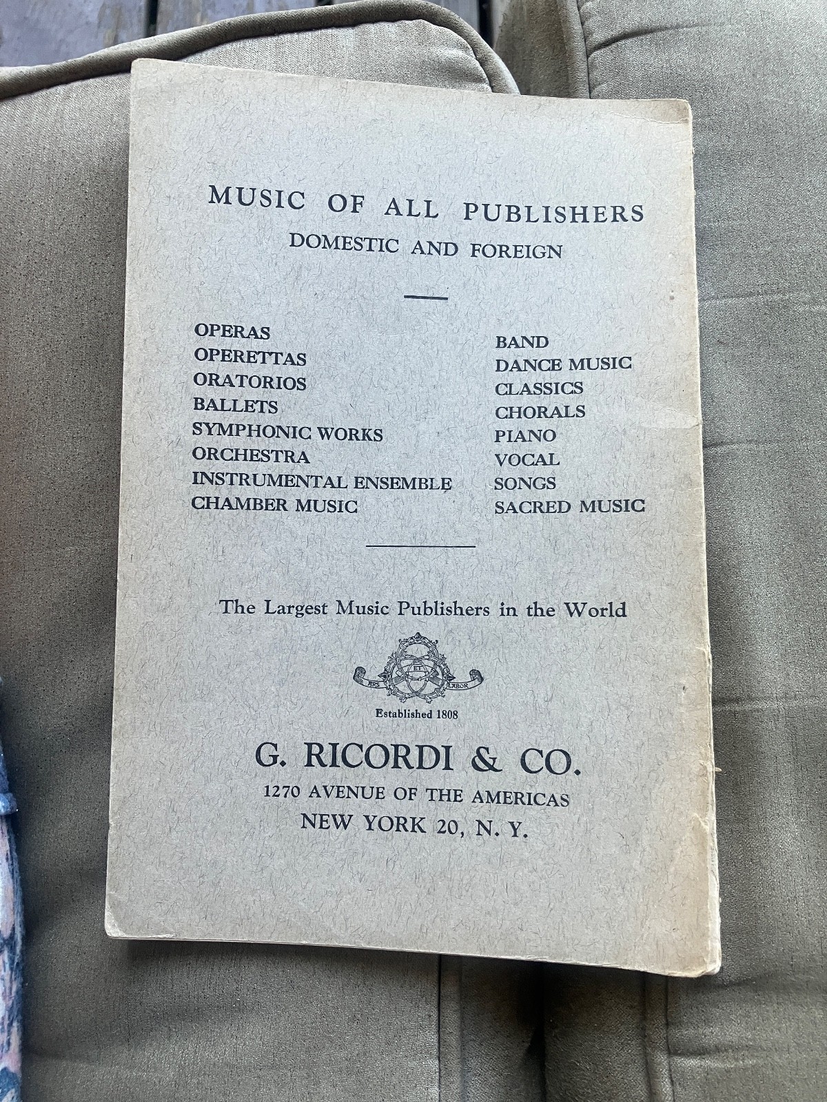 Libretto Opera Program La Boheme Puccini G. Ricordi & Co 1917 English & Italian