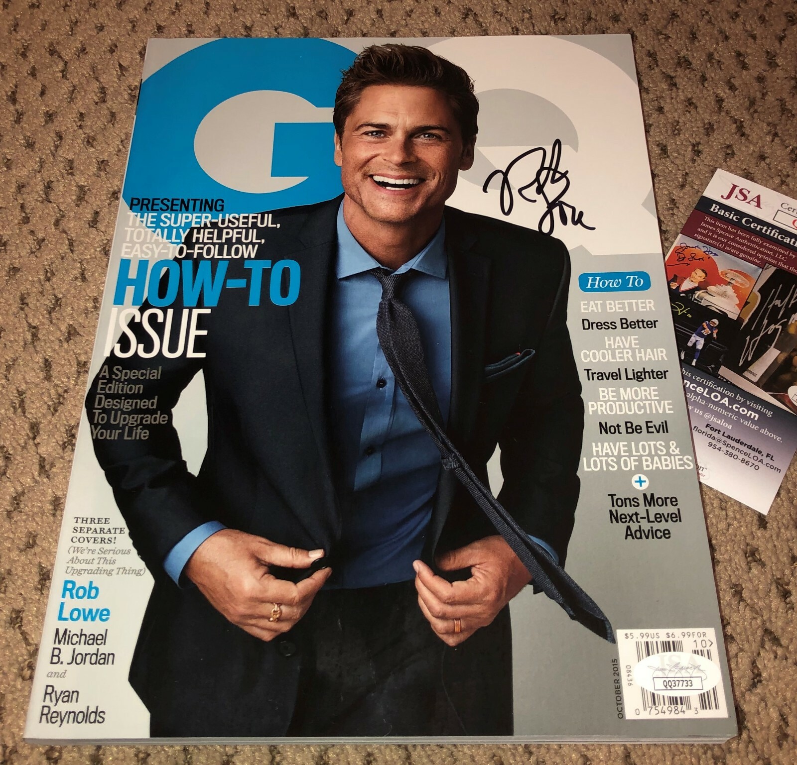ROB LOWE SIGNED GQ MAGAZINE AUTOGRAPH JSA COA