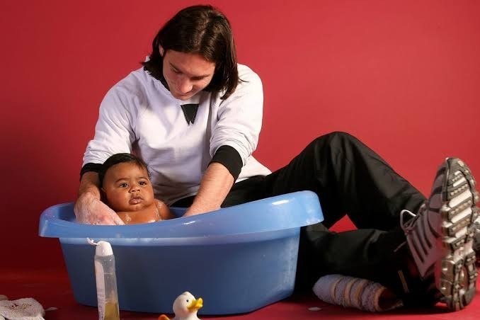Lionel Messi and baby Lamine Yamal 8×10 photo
