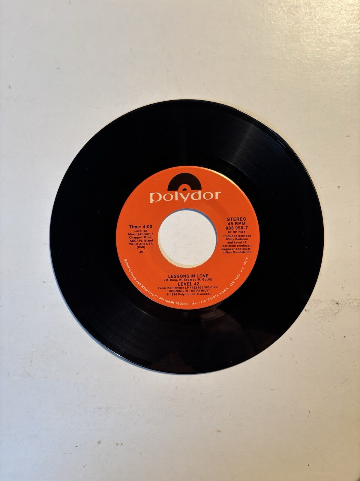 Level 42 “Lessions In Love” Polydor 7” 45 VG++