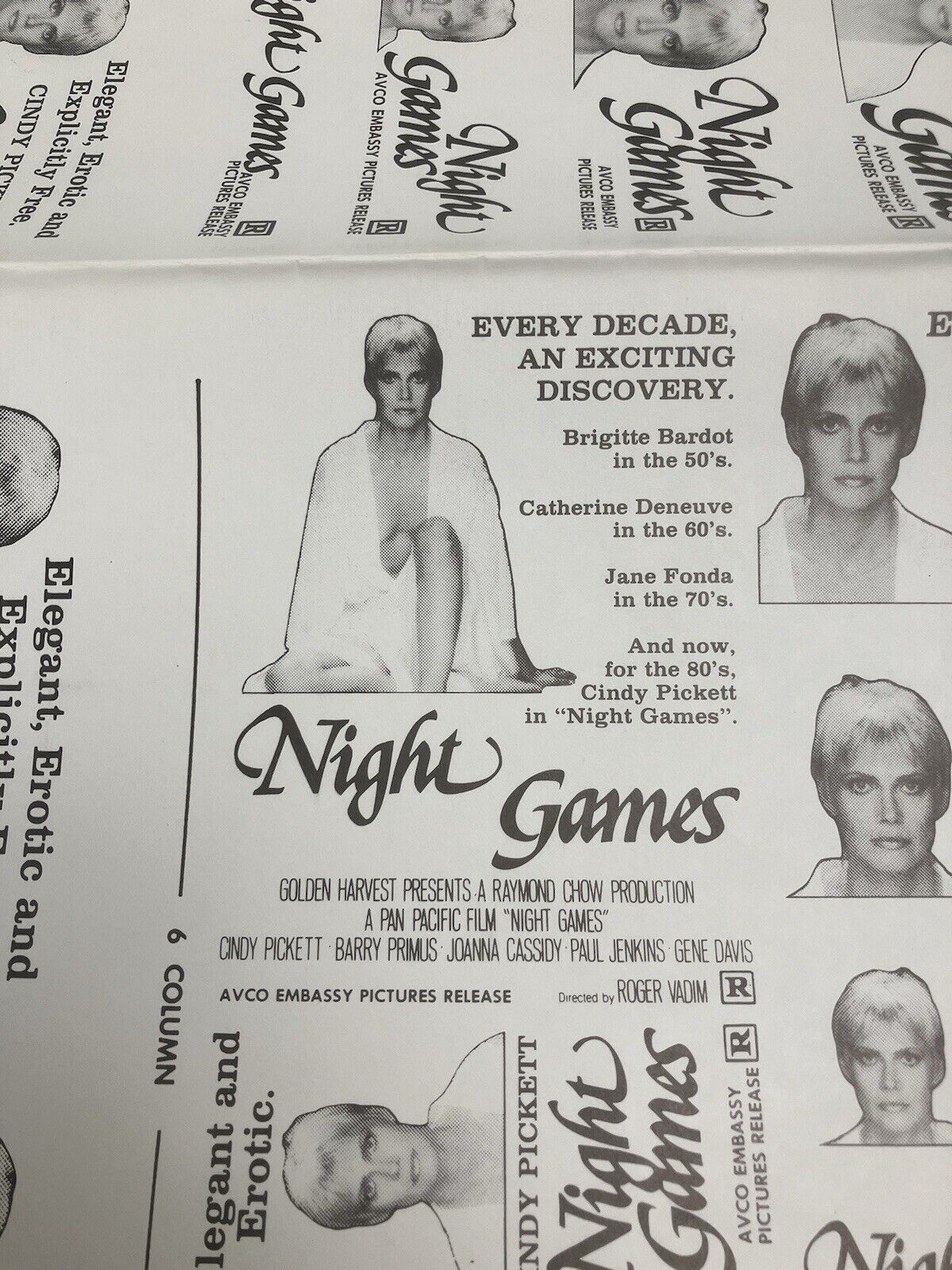 NIGHT GAMES Movie Mini Ad Sheet Vintage Promo Advertising Poster Clip Art