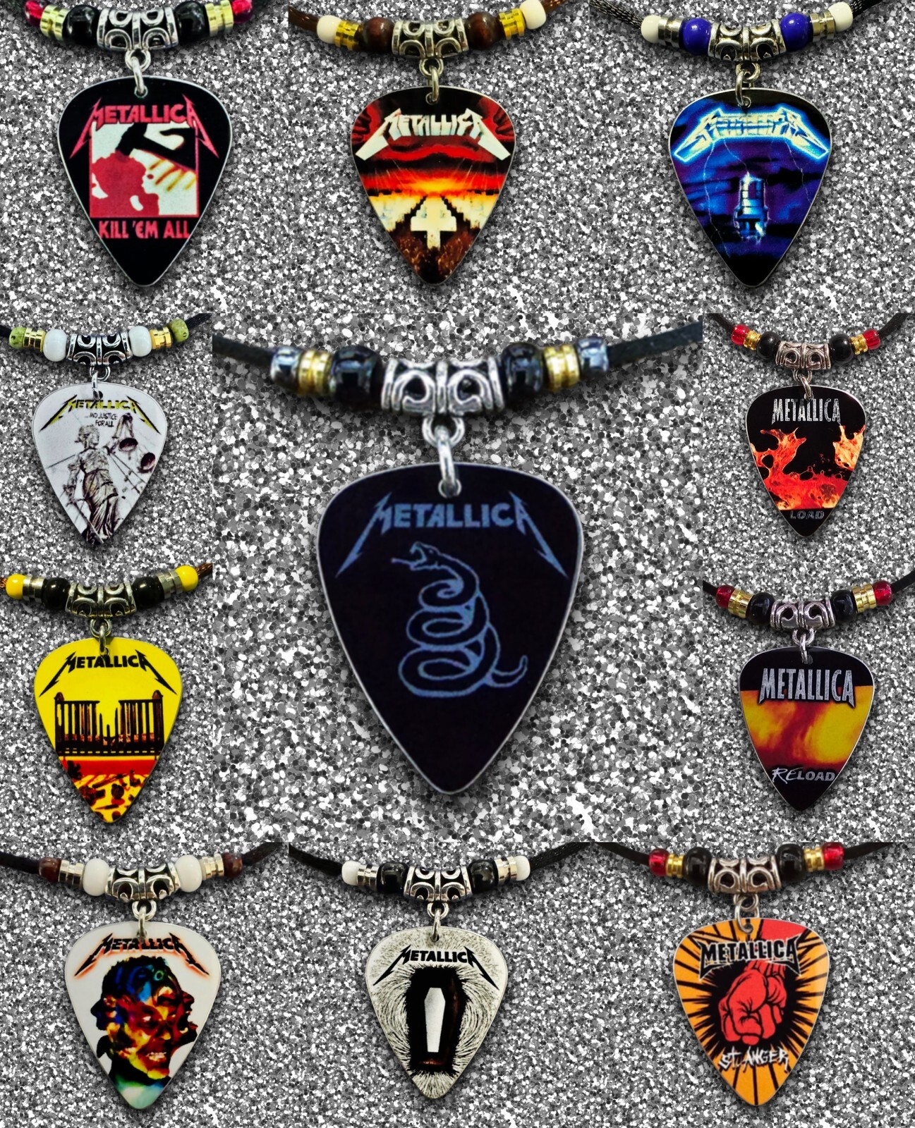 Handmade Metallica Tribute Aluminum guitar pick necklaces