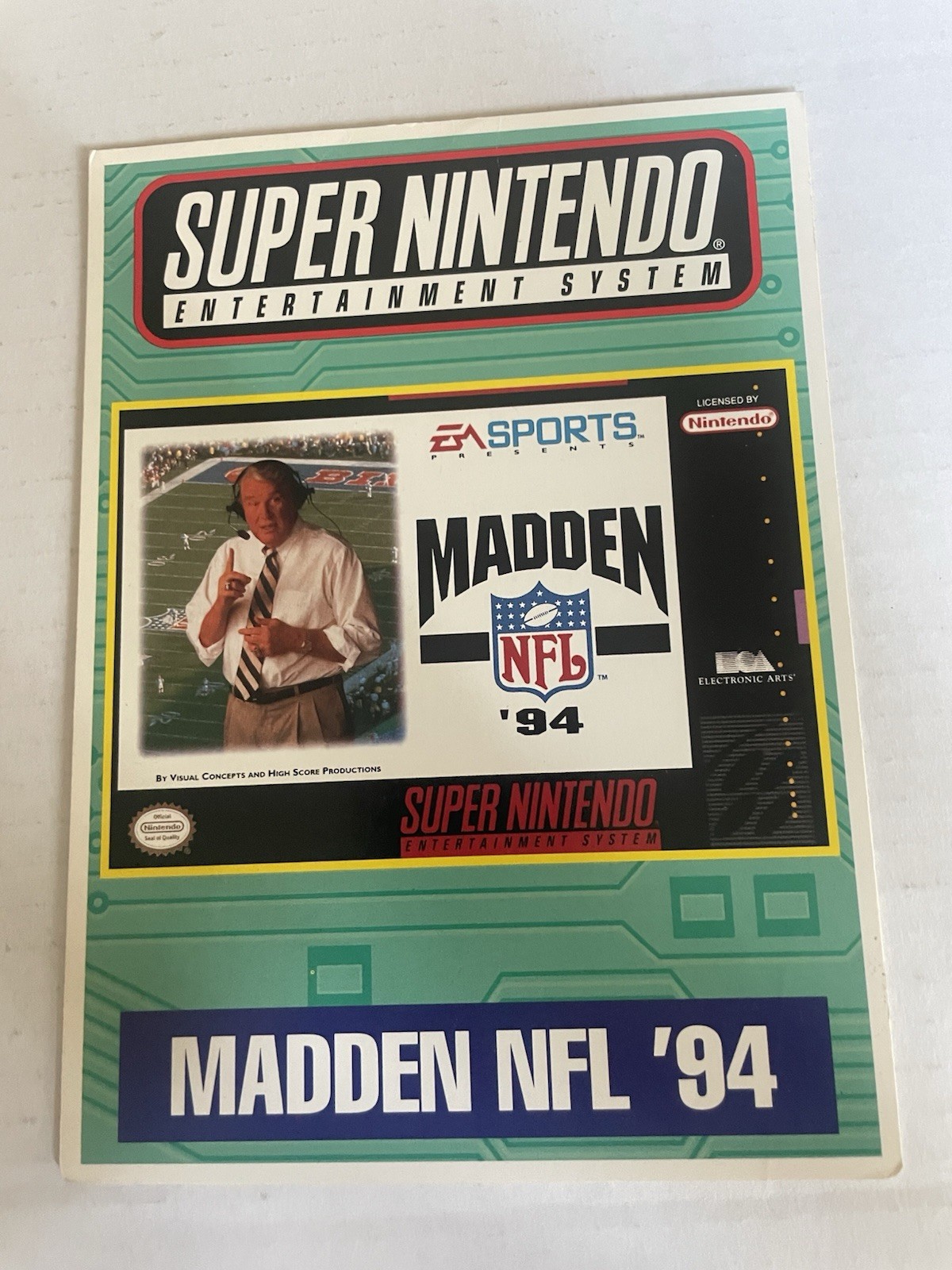 SNES Madden NFL 94 VIDPRO Card Toys R Us Display Card