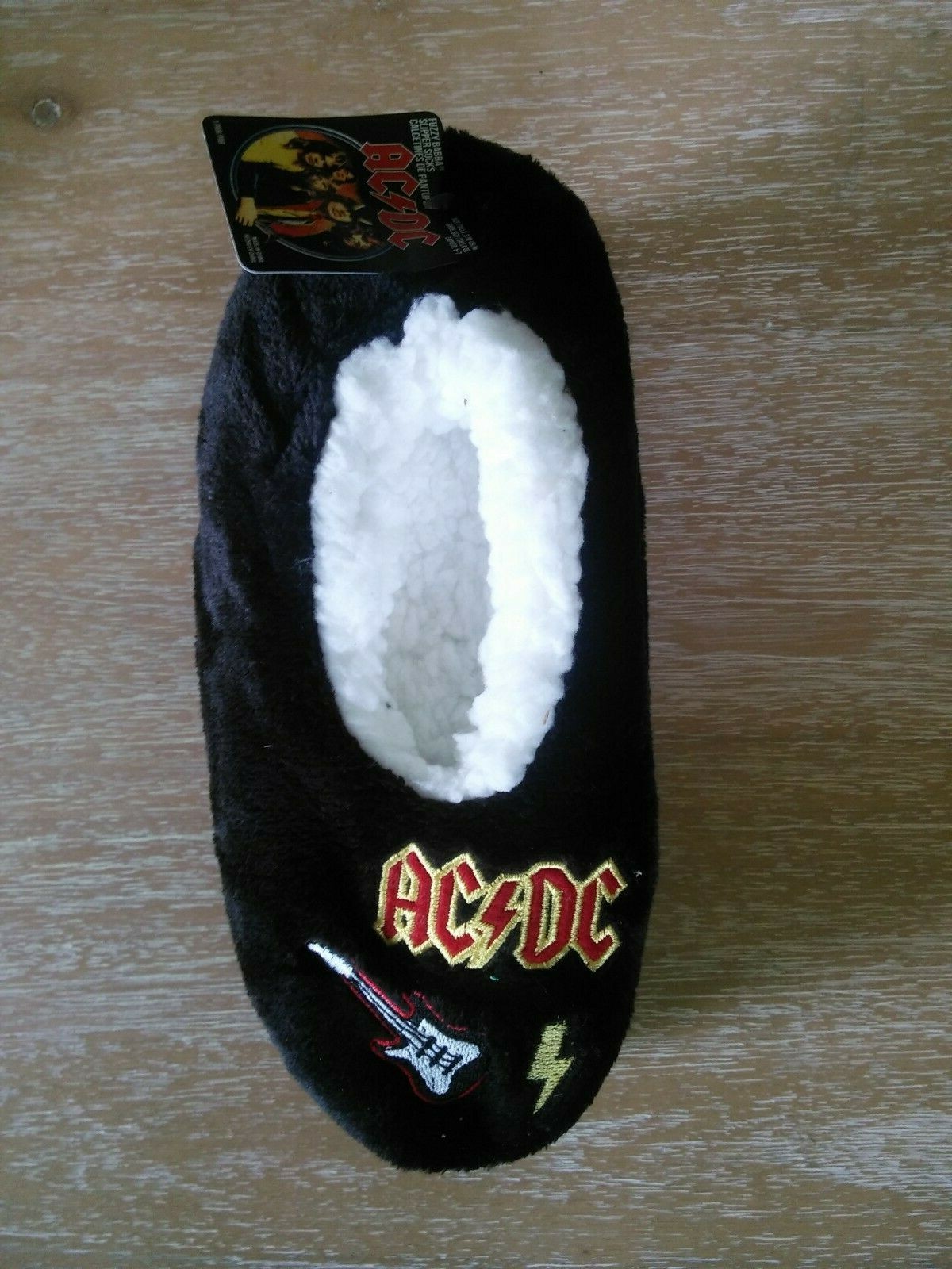 AC/DC Fuzzy Babba Slipper Socks Size S/M (5-7) NWT 80’s Hair Band