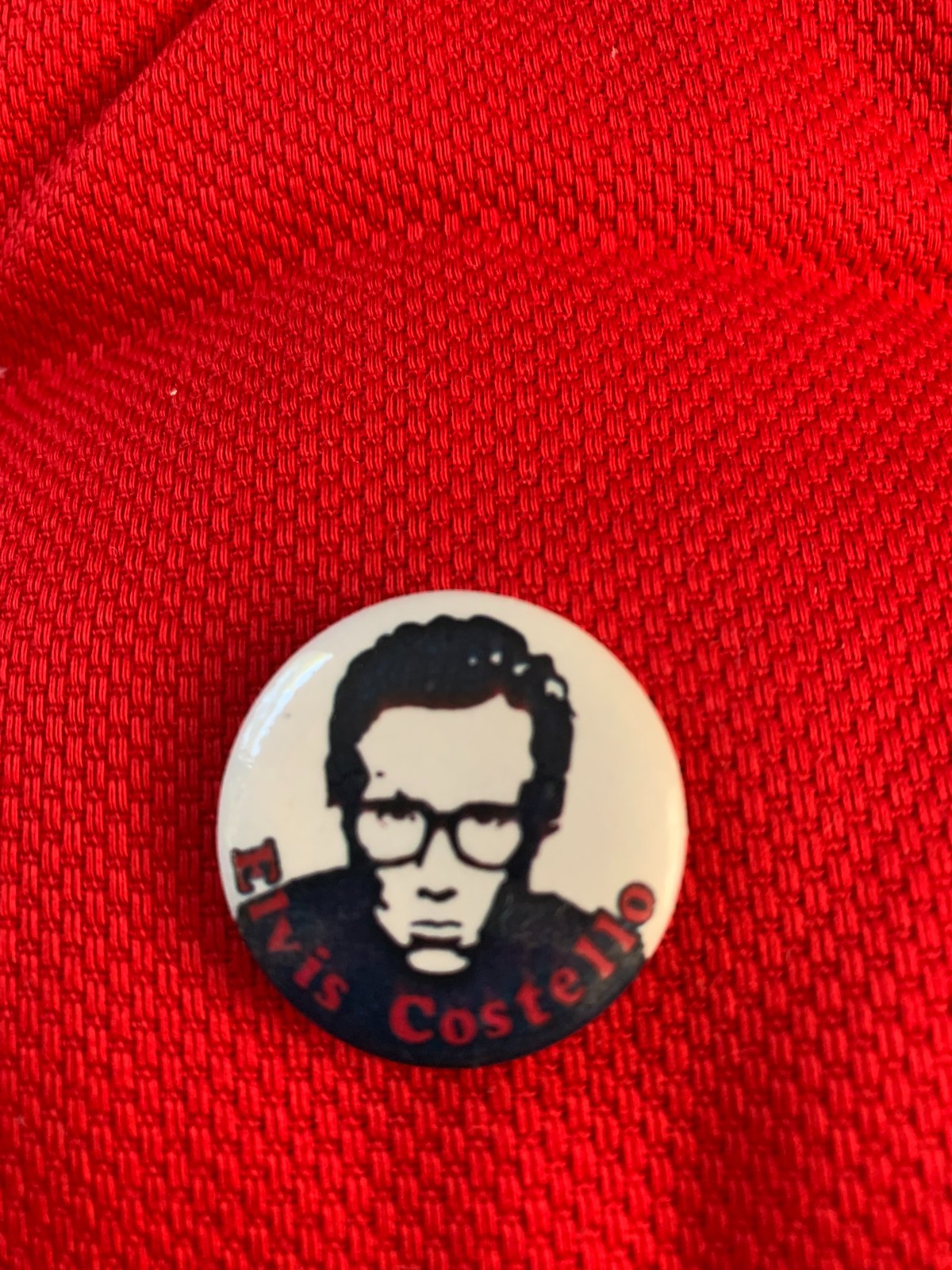 Elvis Costello Vintage Lapel Pin / Button: Late 1970’s, Black White Red