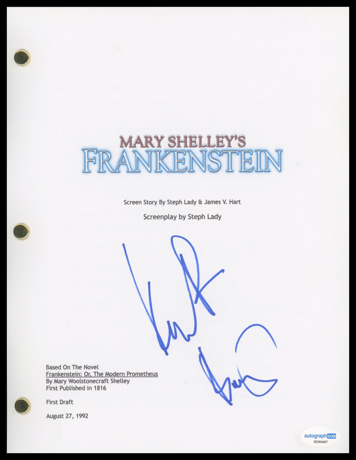 Kenneth Branagh “Mary Shelley’s Frankenstein” AUTOGRAPH Signed Script Screenplay