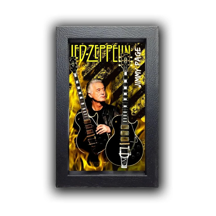 Led Zeppelin Shadow Box Frame Set with 15cm Miniature Guitars Band Display Decor