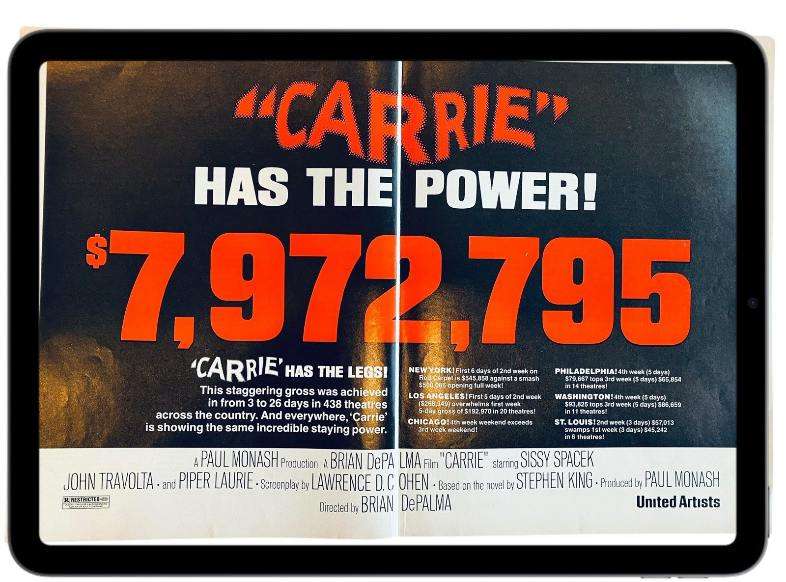 Carrie 1976 Industry Trade Print Ad Home Theater Decor Stephen King Sissy Spacek