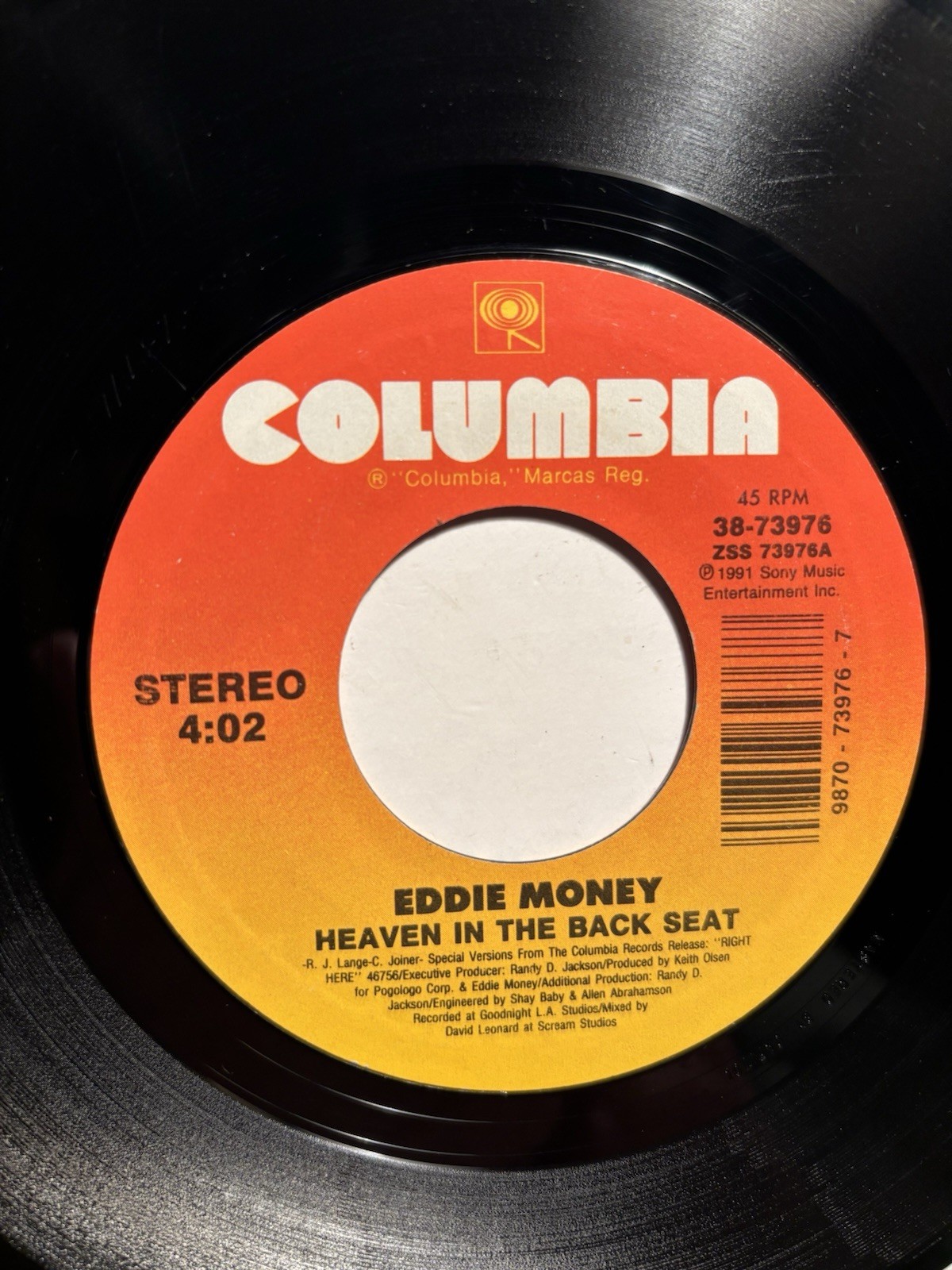 Eddie Money “Heaven In The Back Seat” Columbia 7” 45 VG++