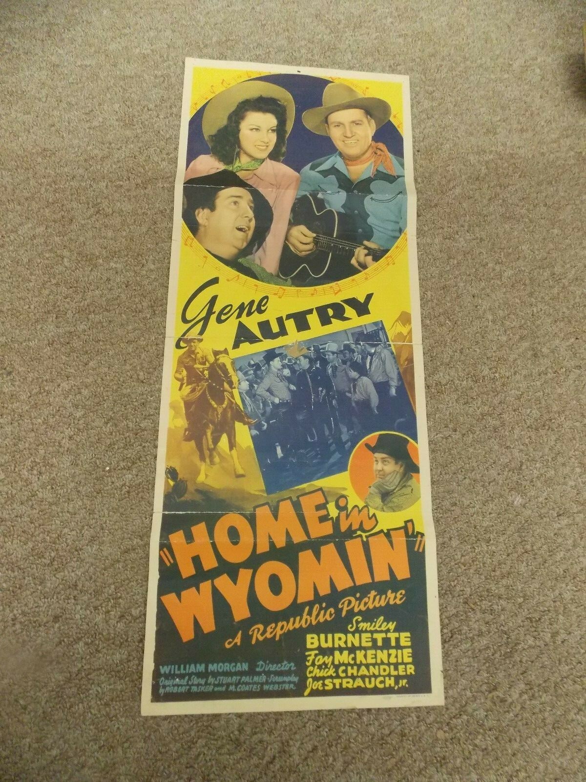 HOME IN WYOMIN(1942)GENE AUTRY ORIGINAL INSERT POSTER 14″BY36 NICE!