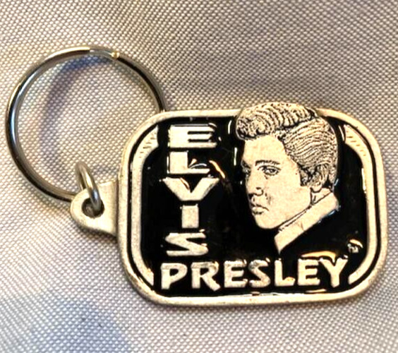 Elvis Presley Keychain Pewter w/Enamel Inlay Vintage 1.75″X1″ Made in the USA