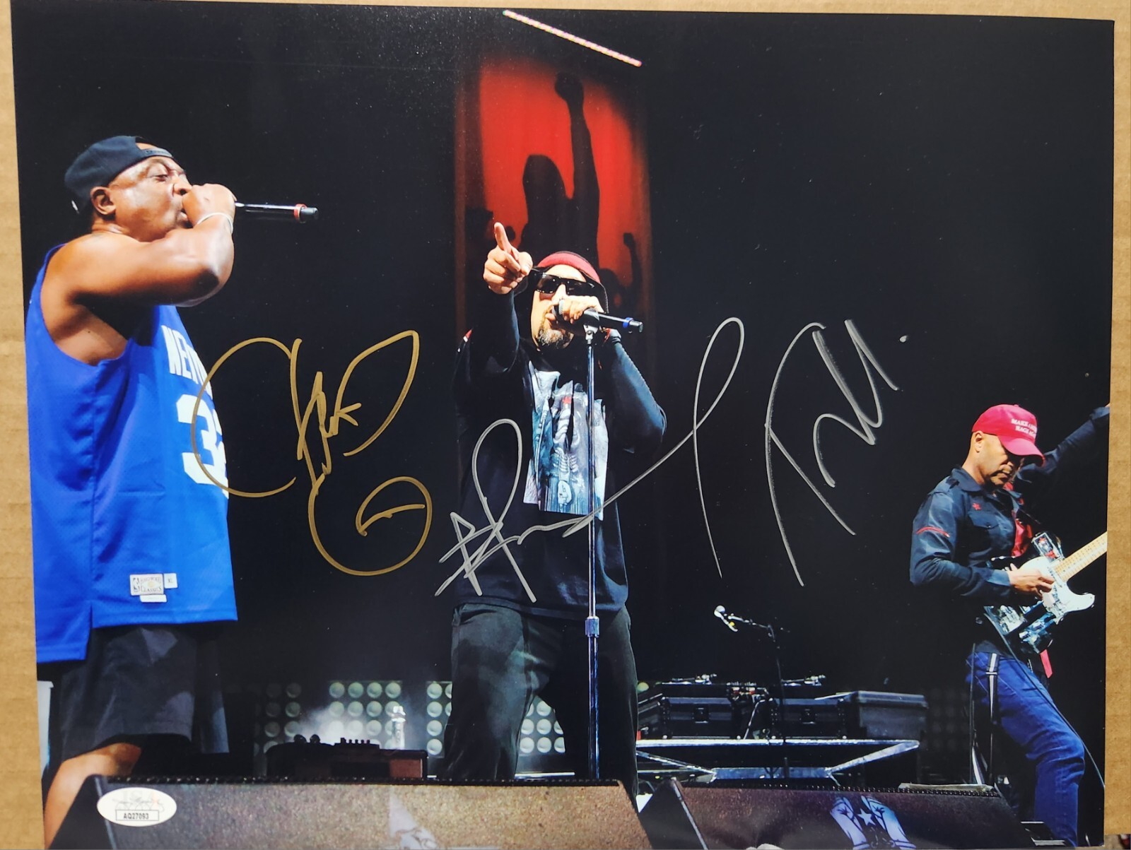 Prophets Of Rage Tom Morello B-Real Chuck D Heart Afire Autographed 11×14 JSA