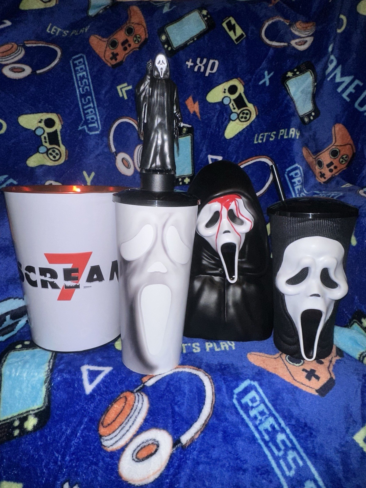 LOT OF 4! Scream 7 Ghostface 2 Cups + Popcorn Bucket & Tin NEW LIMITED ED RARE!