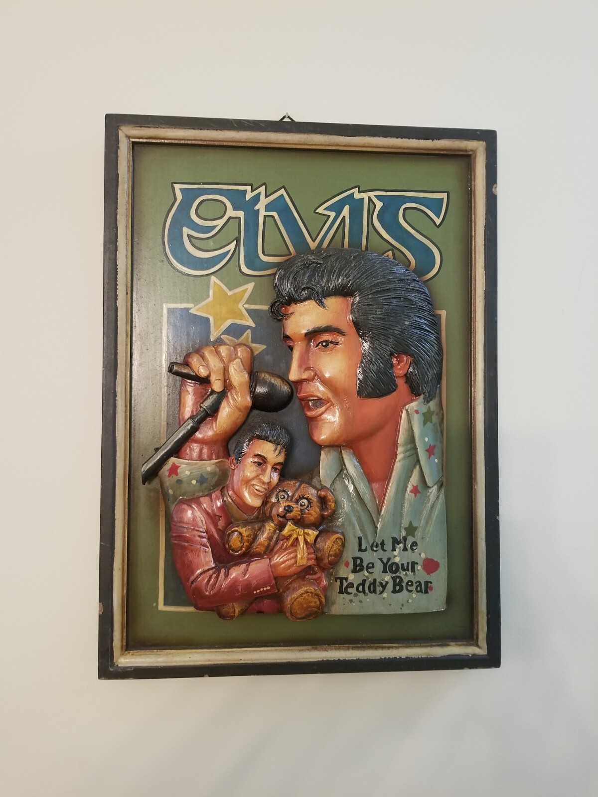 Elvis Let Me Be Your Teddy Bear Resin Carved In Same Frame 21.5 X 15.5 Beautiful