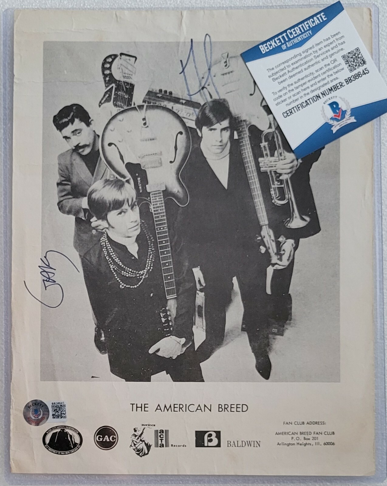 THE AMERICAN BREED SIGNED PHOTO BECKETT BAS COA AUTOGRAPHED POP ROCK MUSIC BAND