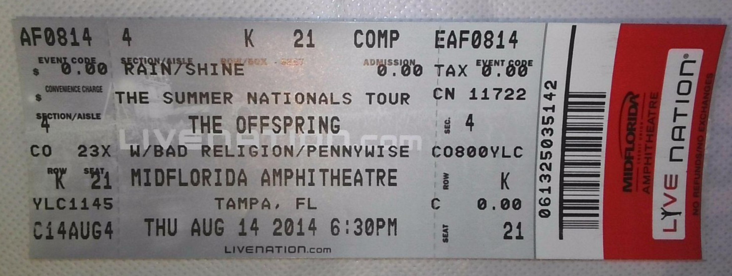 The Offspring / Bad Religion / Pennywise Ticket Stub – Summer Nationals Tour 201