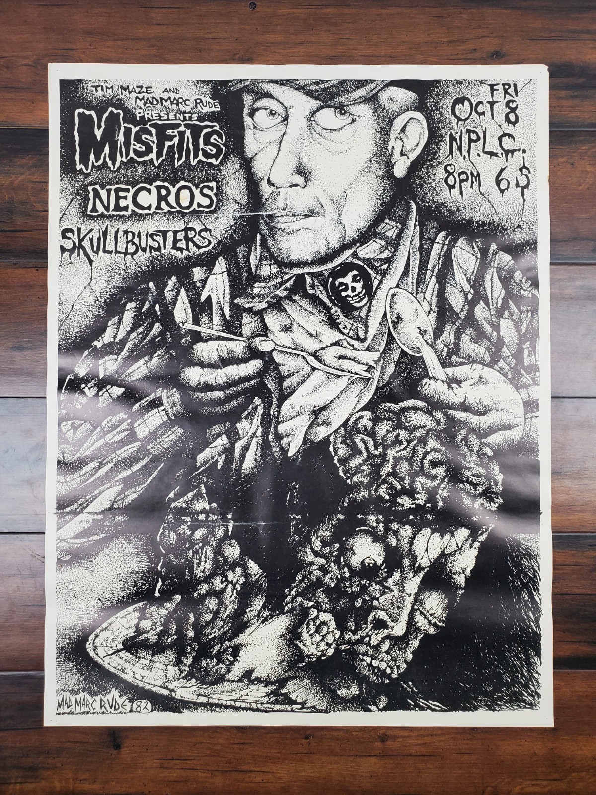 Vtg 1982 MISFITS Band Show Poster Necros Skullbusters Ed Gein 18×23.5 Marc Rude