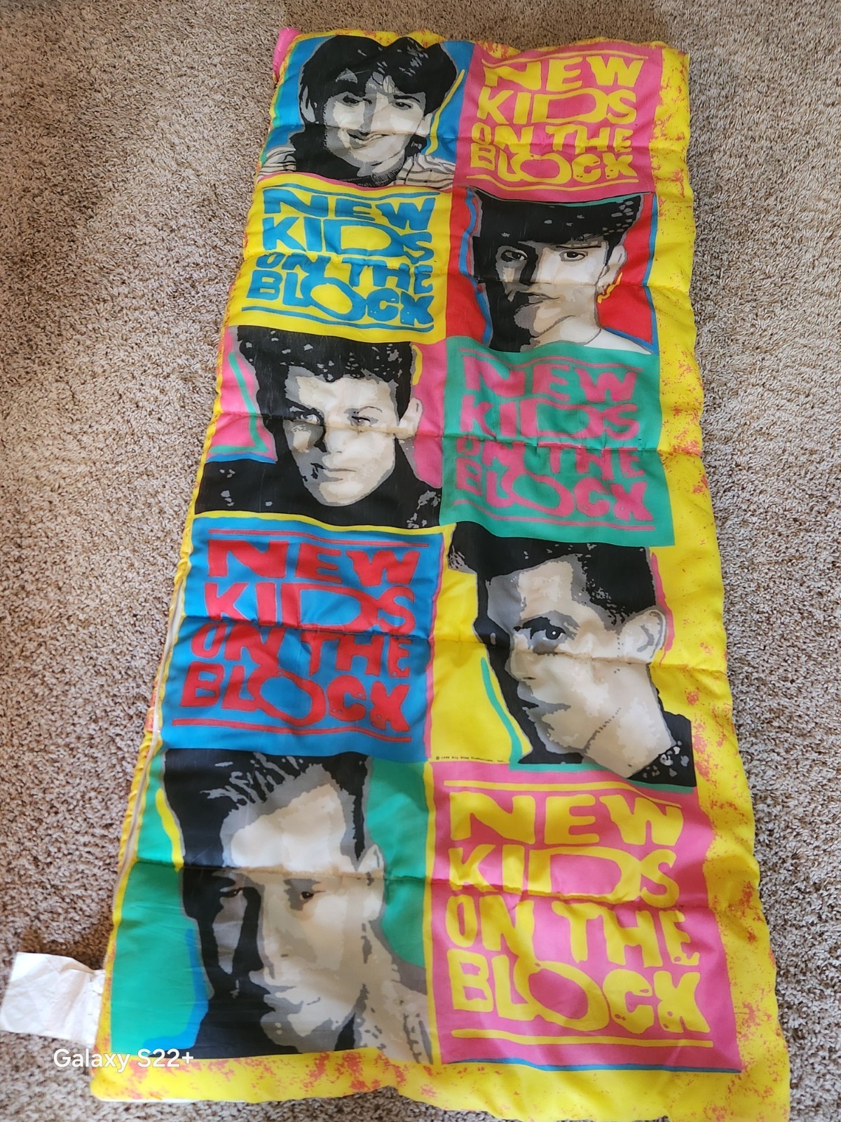 Vintage 90s New Kids On The Block Vibrant Neon Sleeping Bag 64×29” Zipper Works