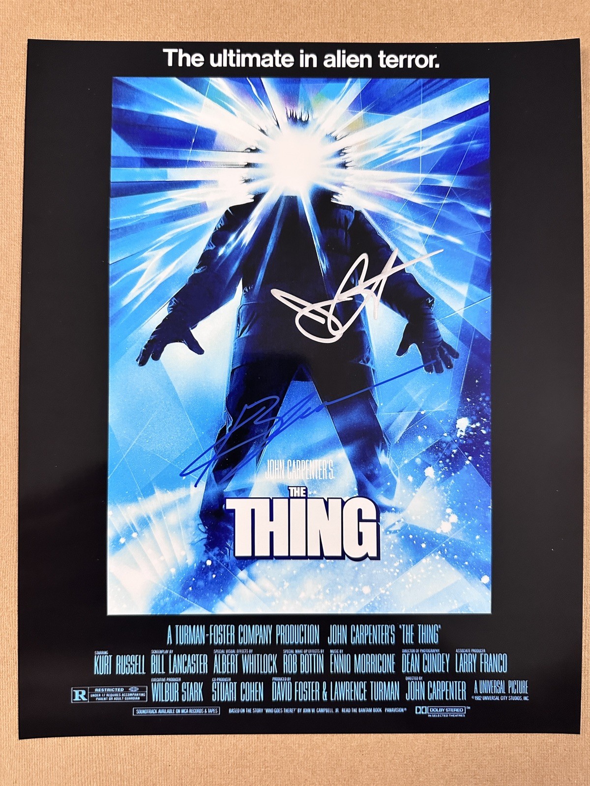 The Thing movie photo signed by Arnold Schwarzenegger