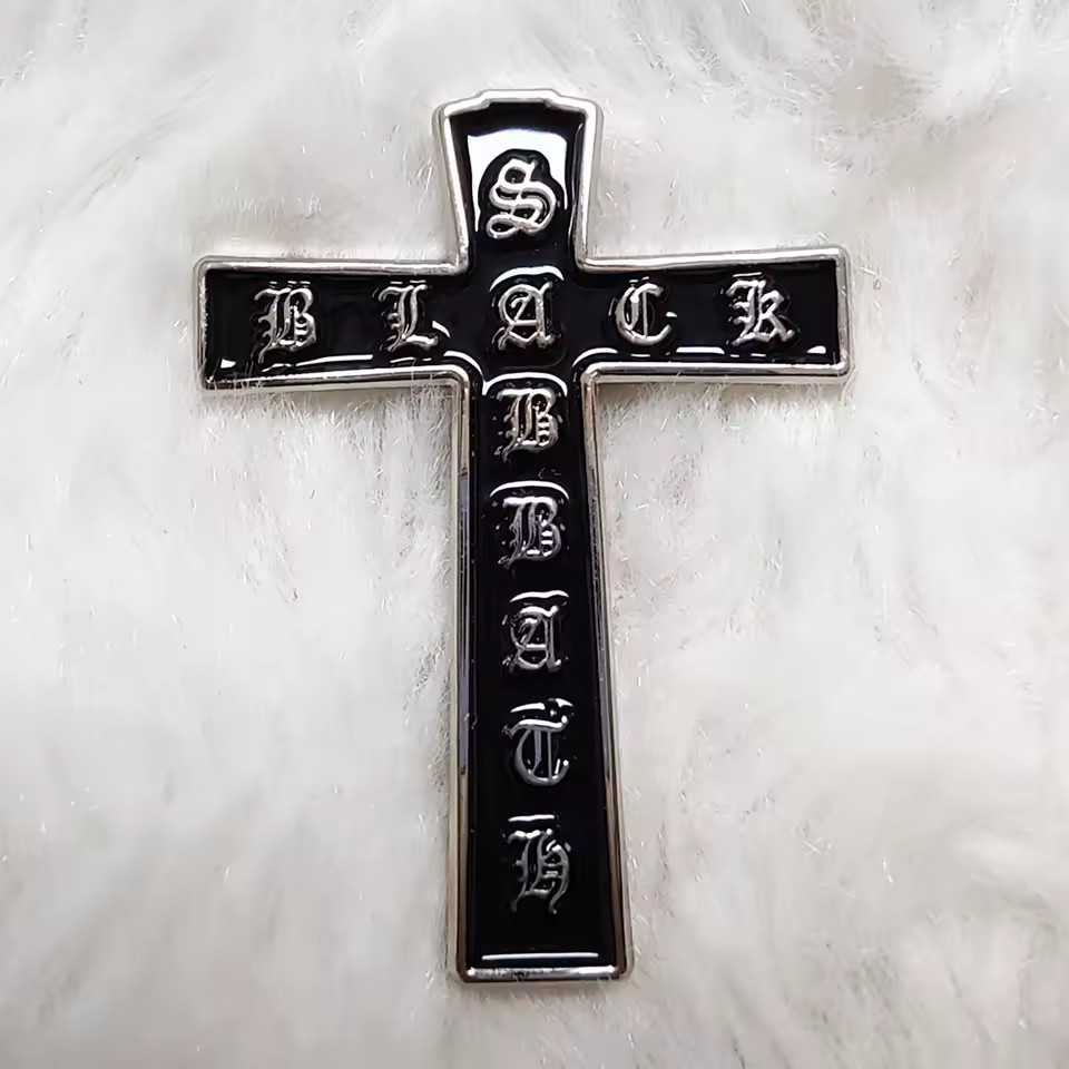 Black Sabbath Cross Enamel Pin Ozzy Iommi Iron Man Paranoid Lapel Hat Badge