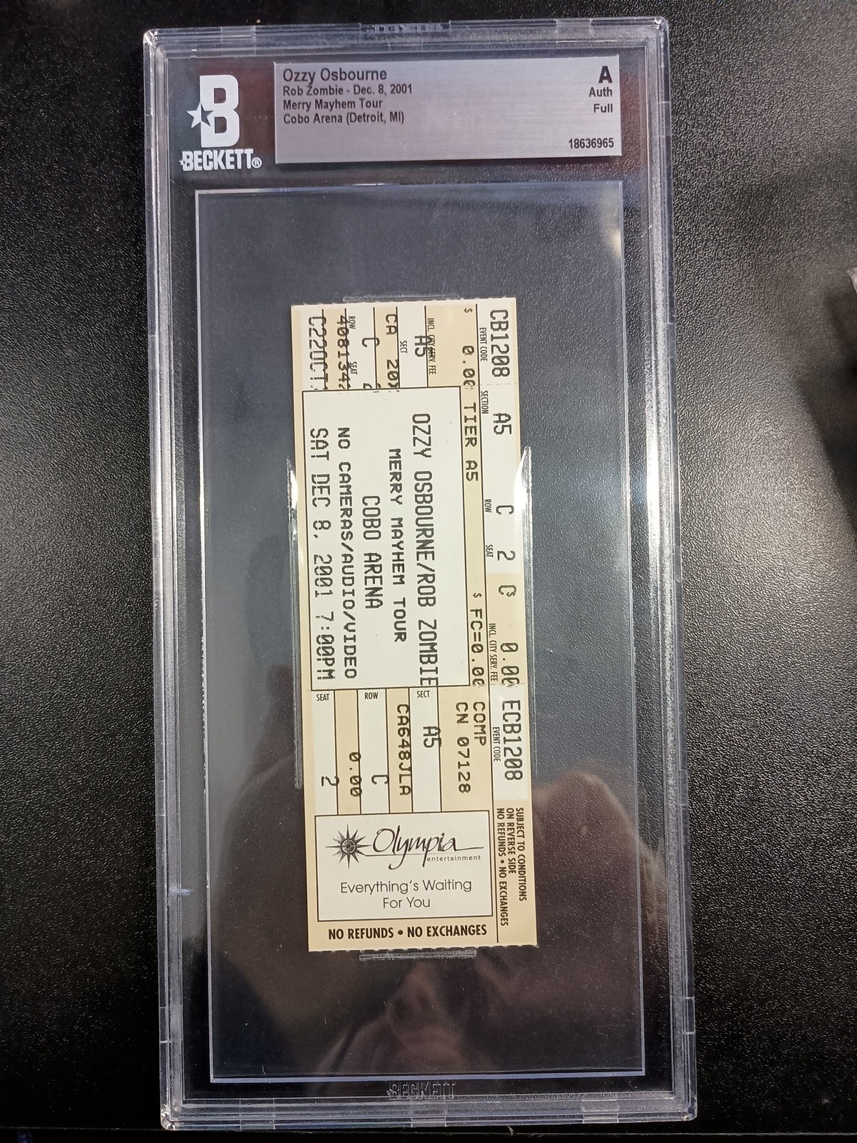 Ozzy Osbourne Rob Zombie Concert Ticket 12/8/2001 Detroit Cobo Arena Beckett