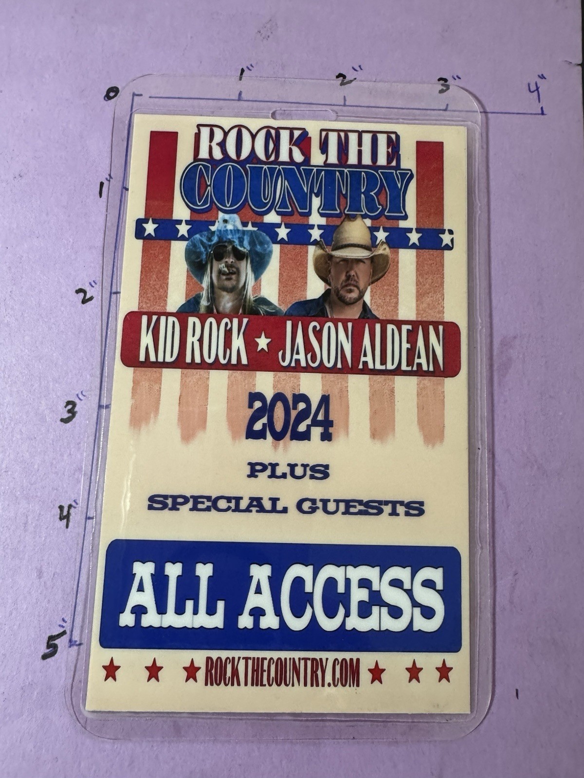 Kid Rock, Jason Aldean Commemorative 2024 Rock The Country Tour All Access Pass