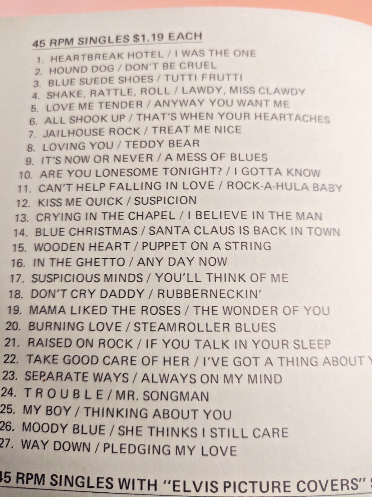 Elvis Presley Teachers Record Price list 1977 All song titles and formats