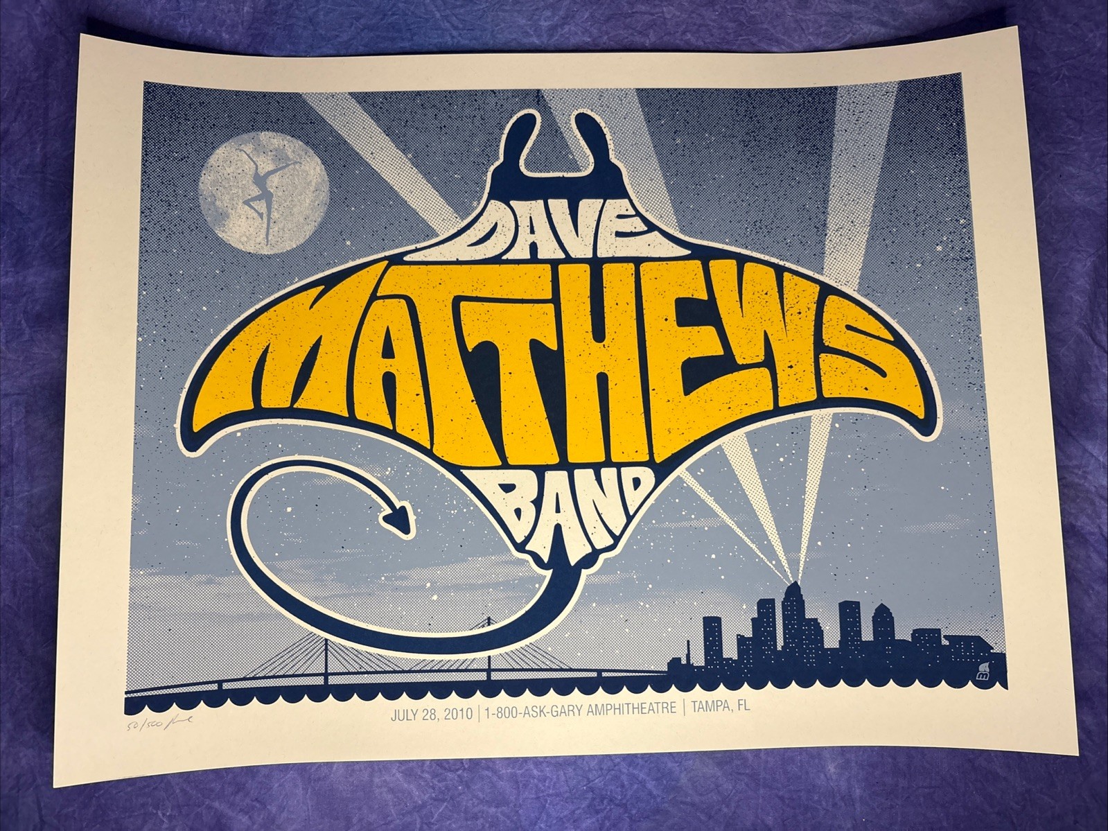 Dave Matthews Band Devil Ray Poster July 28 2010 Tampa FL Signed #50/500 18×24