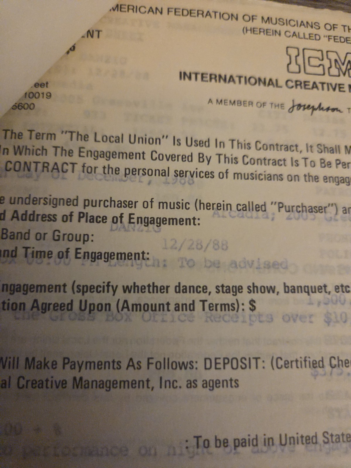 Hand Signed Danzig Contract With Rider Dec 28,1988 Arcadia Theater, Dallas Texas