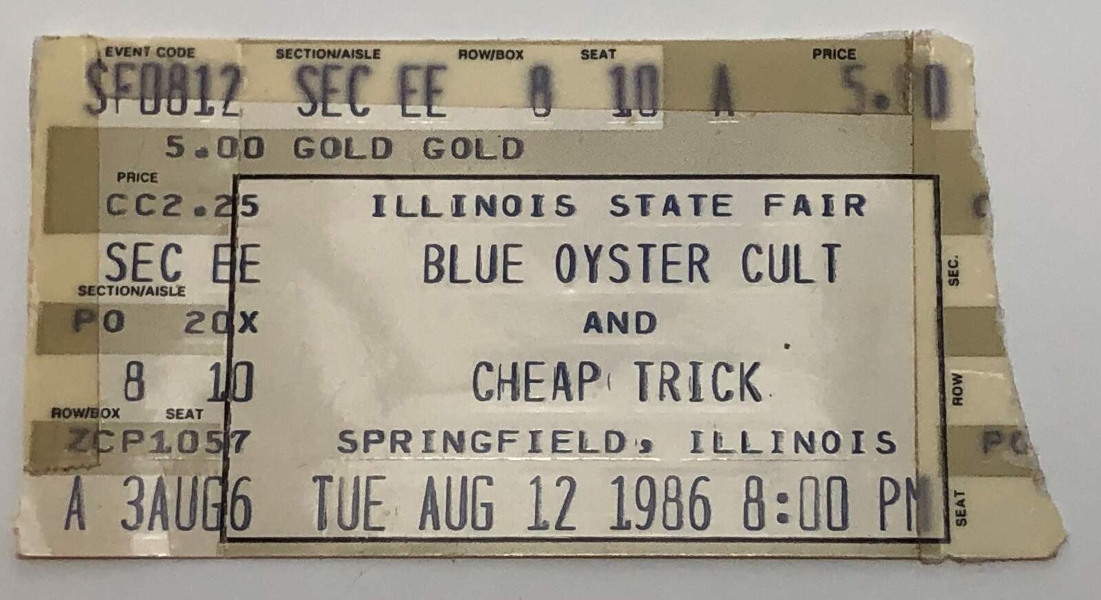 BLUE OYSTER CULT and CHEAP TRICK August 12, 1986 TICKET STUB Illinois State Fair