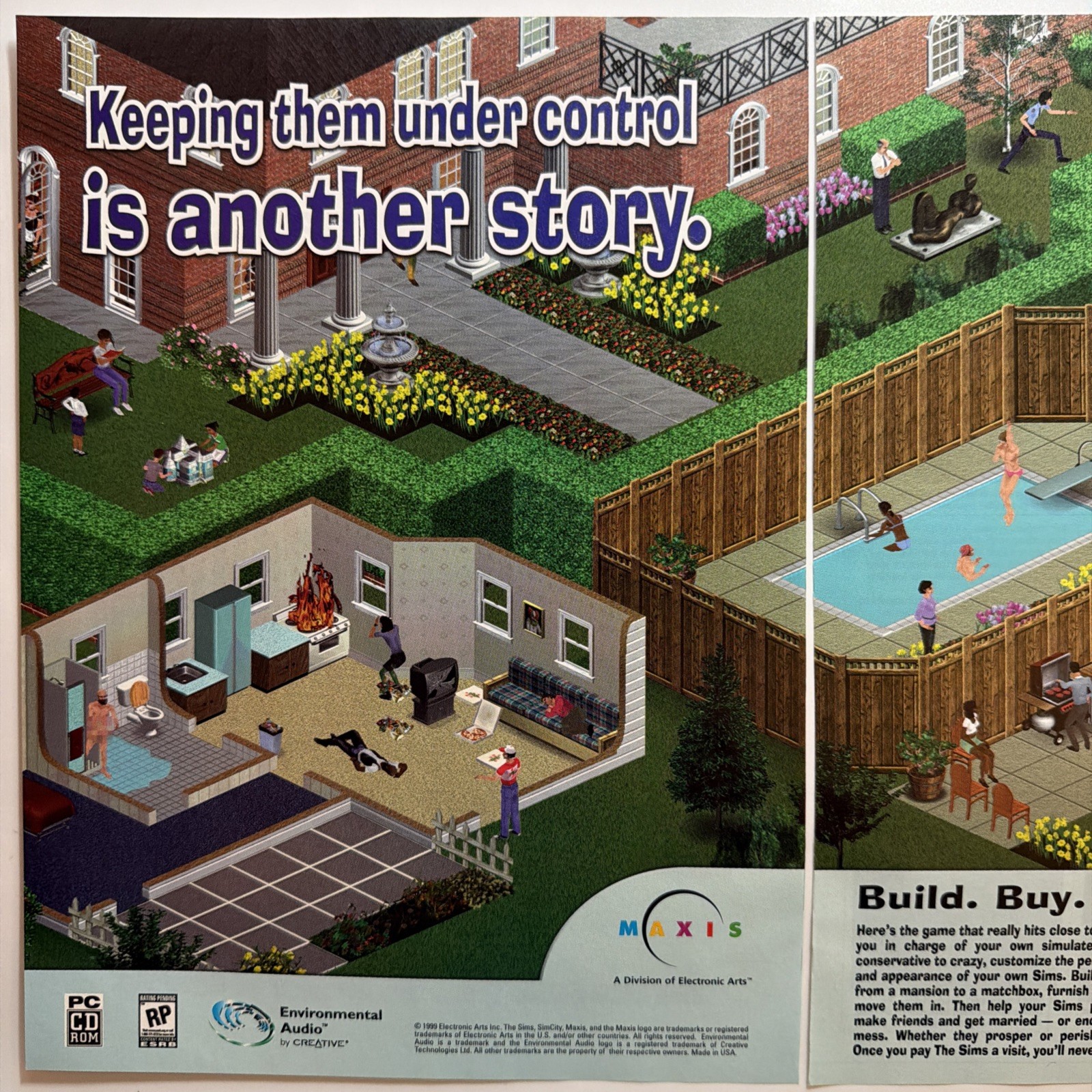 2000 The Sims 3p PRINT AD Classic PC Game Original Promo Poster Art Vintage 2Ks
