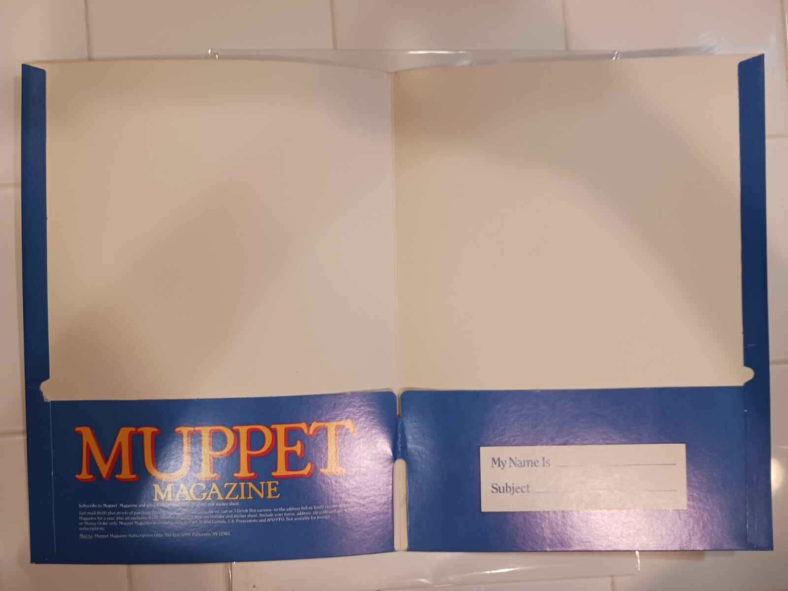 Vintage 1984 The Muppet Show 2-Pocket School Folder *No Price Tags & No Writing*