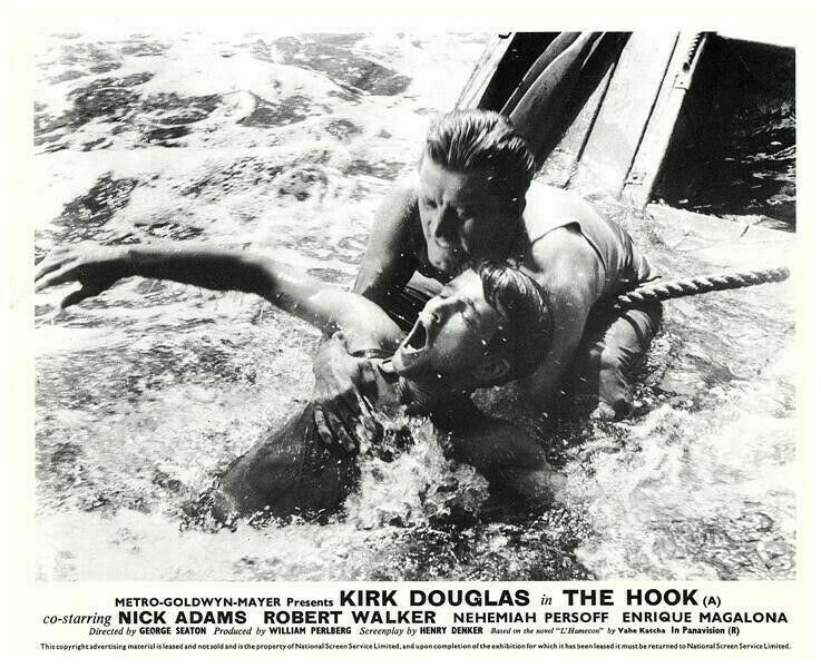 The Hook Original Lobby Card Kirk Douglas Robert Walker struggle in the ocean