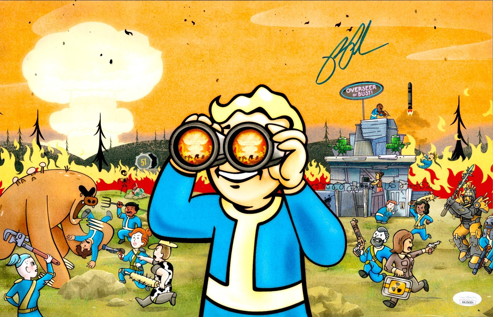 Ron Perlman Signed 11×17 Fallout “WAR NEVER CHANGES” Vault Boy Poster JSA COA