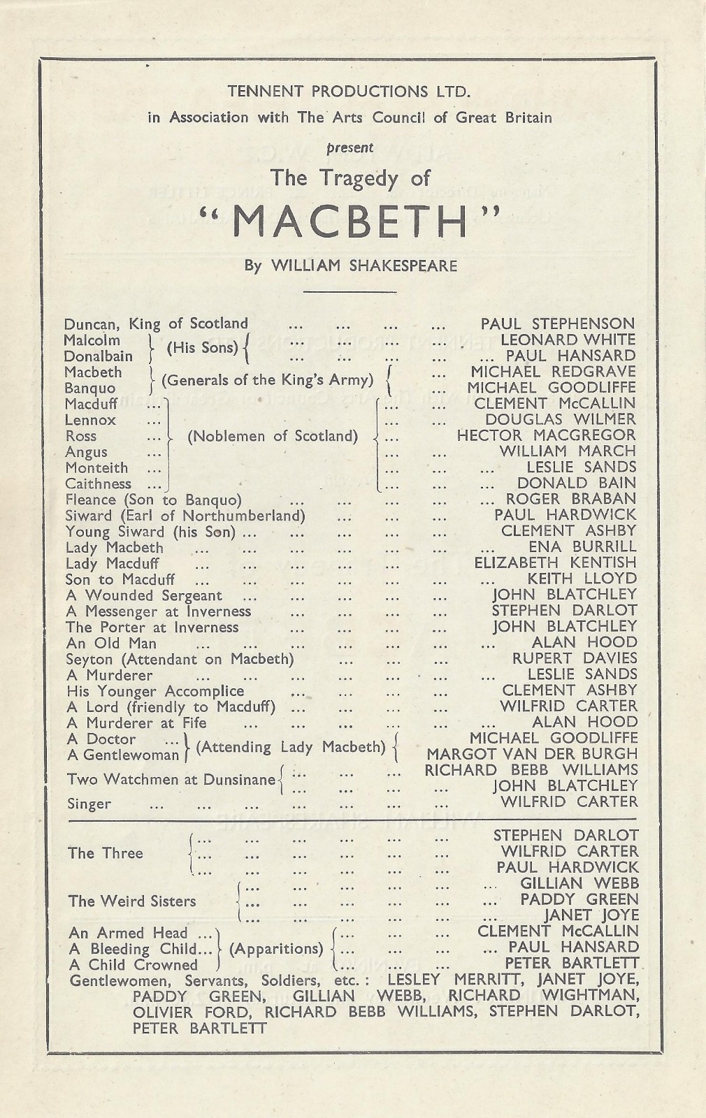 Michael Redgrave “MACBETH” Paul Hardwick / Leonard White 1947 London Playbill