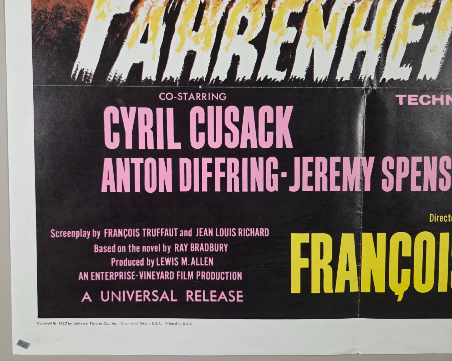 FAHRENHEIT 451 – Rare English Int 1966 US original 27×41 One Sheet film poster