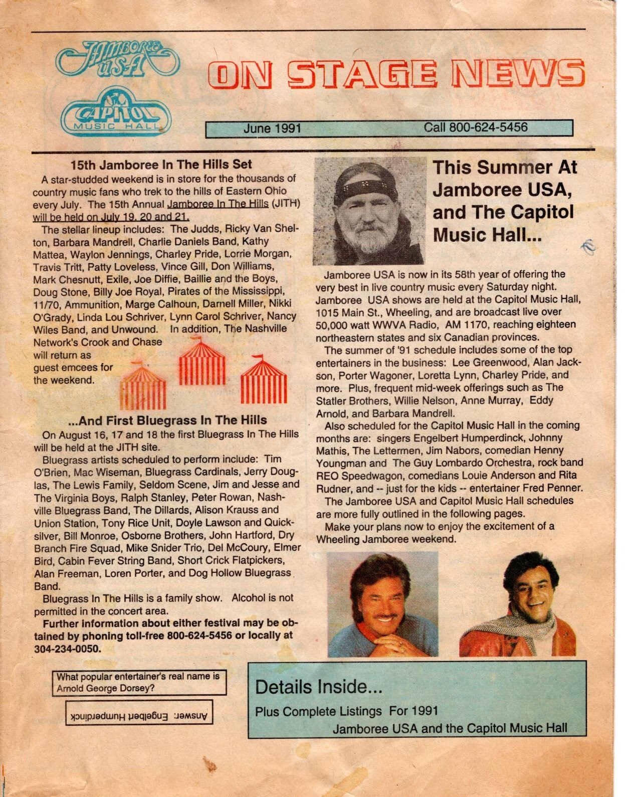 Jamboree USA On Stage News 1991 Willie Nelson Johnny Mathis Engelbert