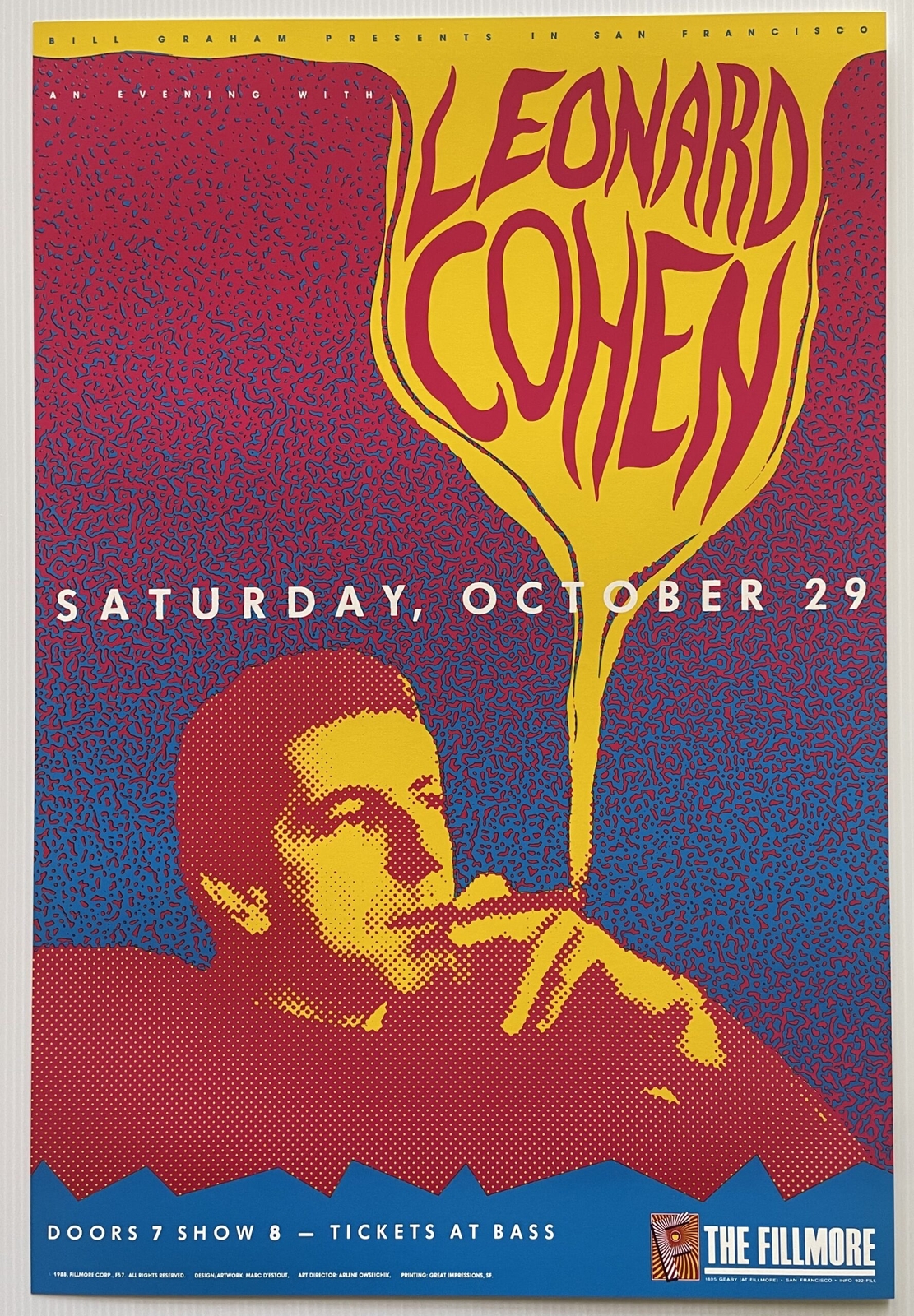 Leonard Cohen Concert Poster San Francisco 1988 F-57 The Fillmore