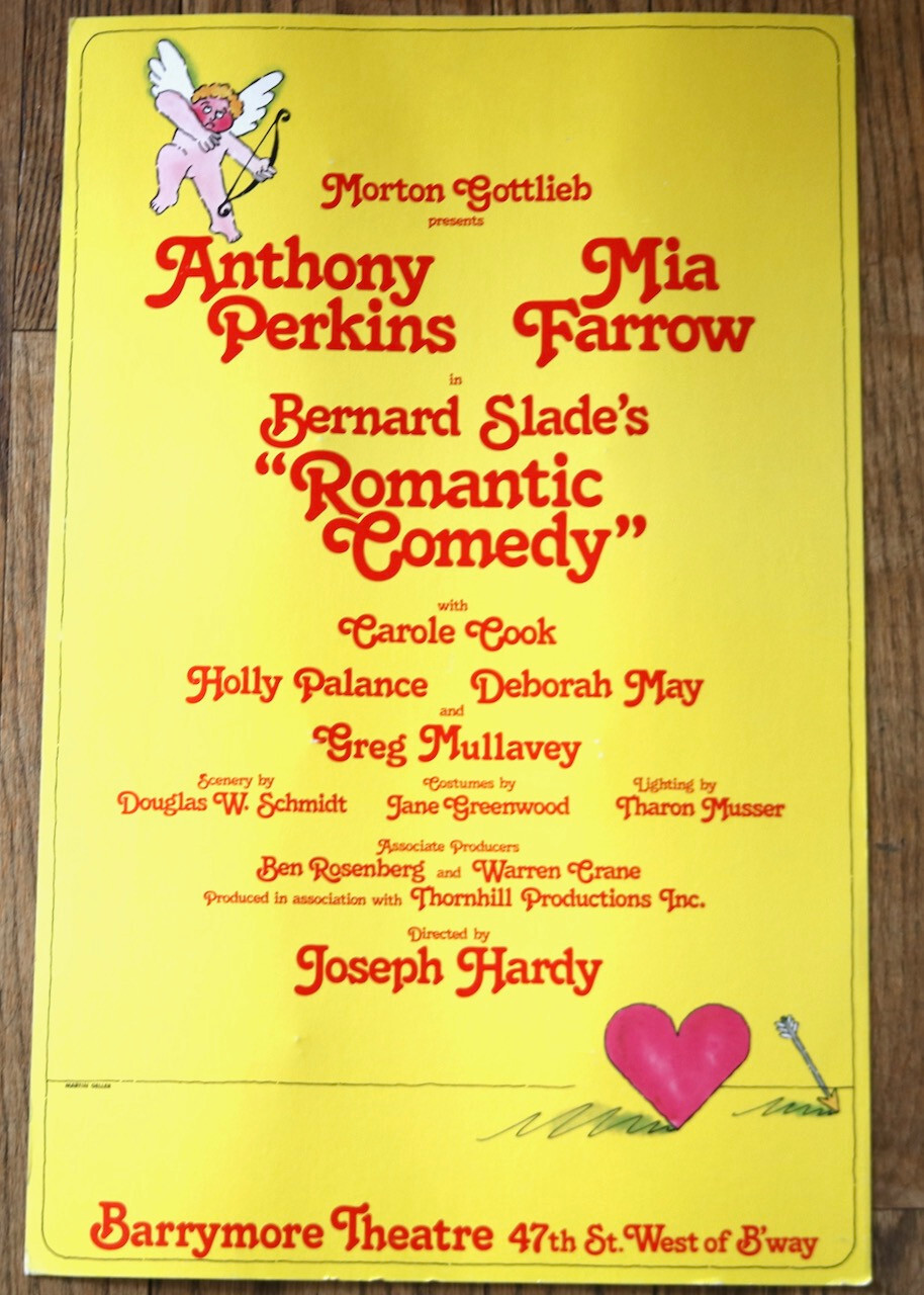 ROMANTIC COMEDY theater window card vintage 1979 MIA FARROW ANTHONY PERKINS