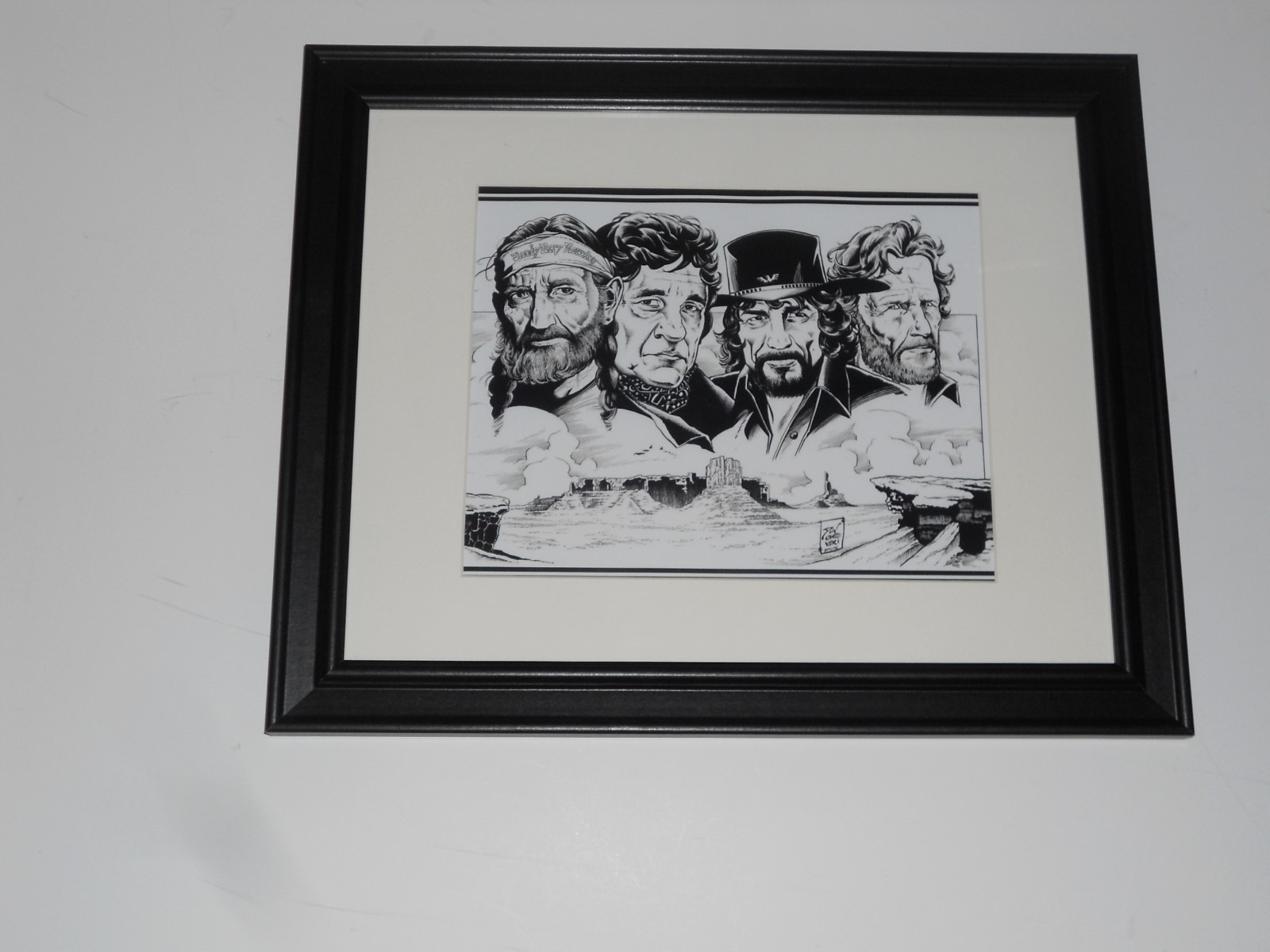 Framed Willie Nelson Johnny Cash Waylon Highwaymen Drawing print 14″ by 17″