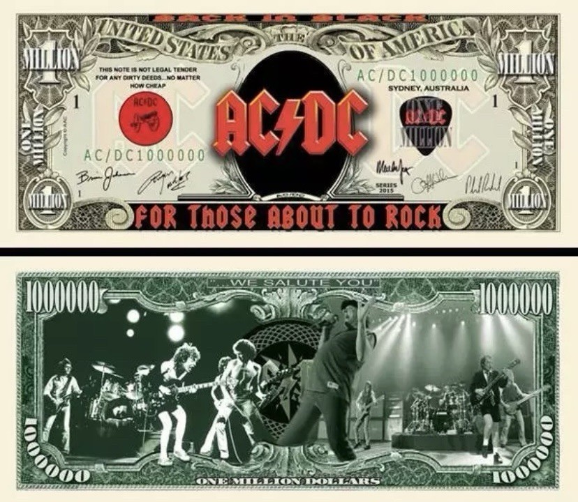 Pack of 100 AC/DC Rock Band 1 Million Dollar Music Collectible Novelty Money