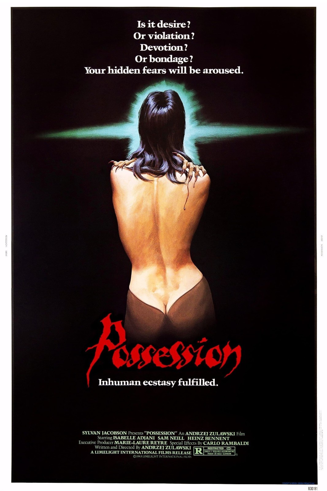1981 Possession Movie Poster 11X17 Isabelle Adjani Sam Neill Heinz Bennent 🍿