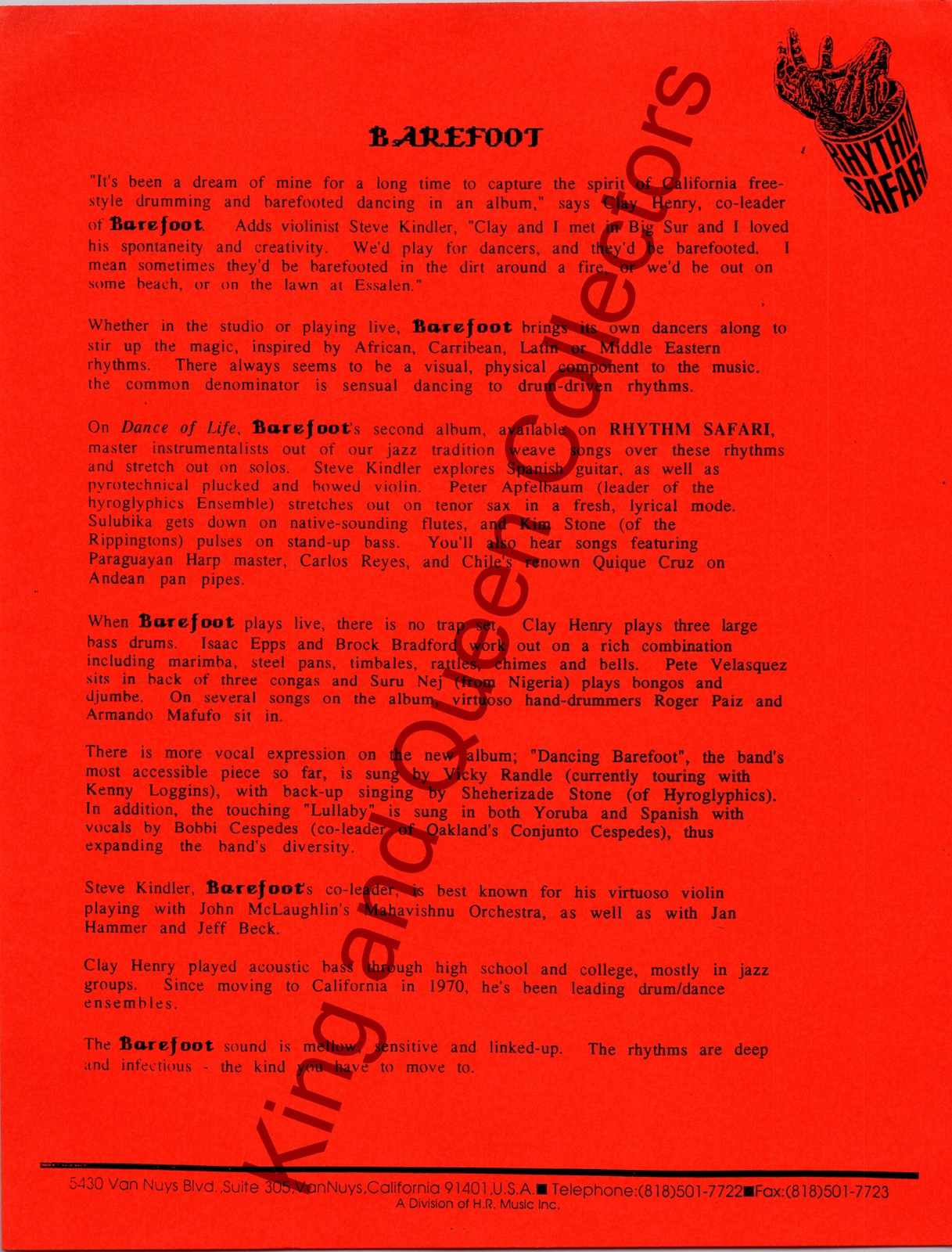 Barefoot Original Rhythm Safari Press Kit One-Sheet Dance of Life