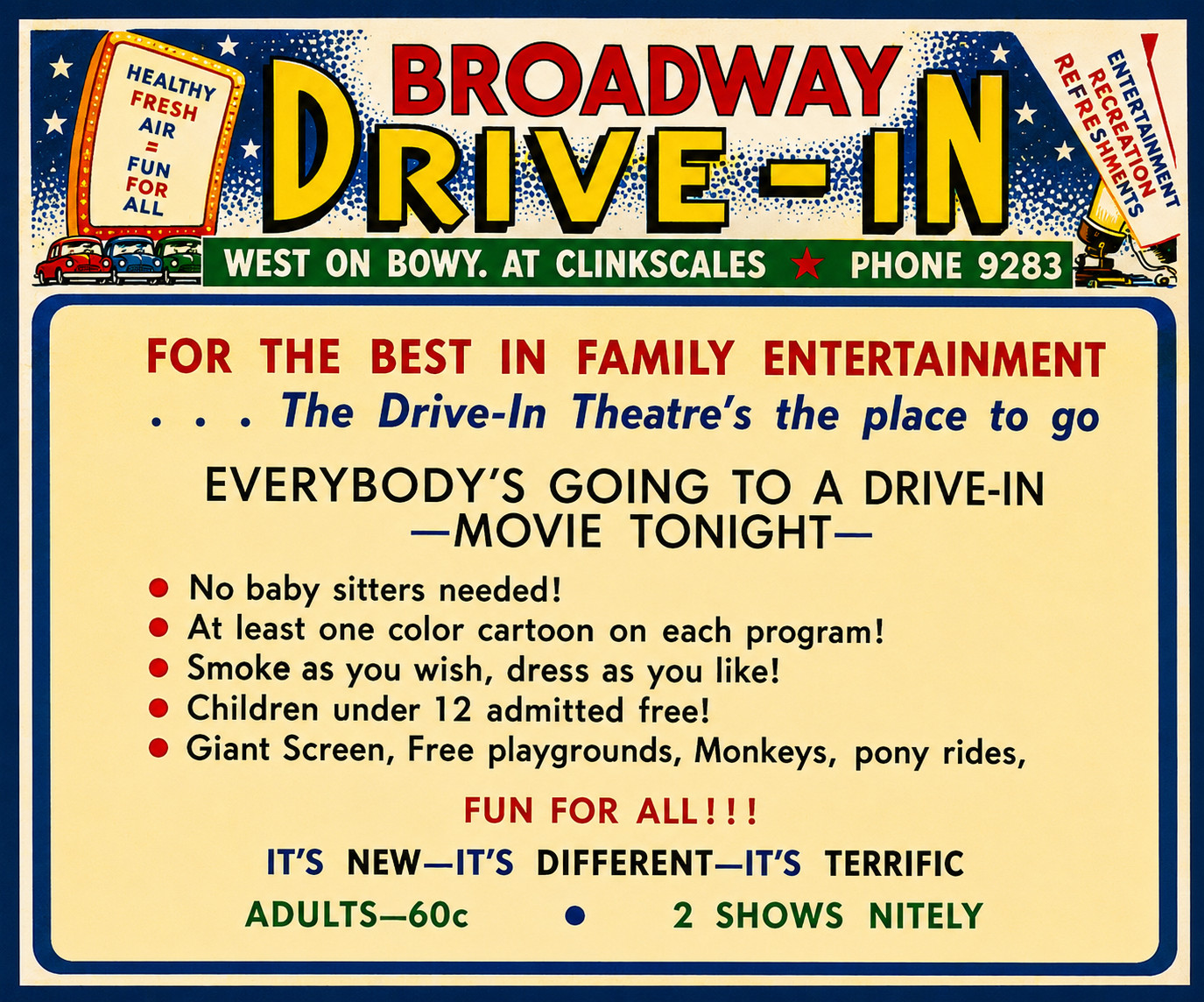 Vintage Drive-In Theater Grand Opening Ad Columbia, Missouri 2.5×3.5″ Magnet