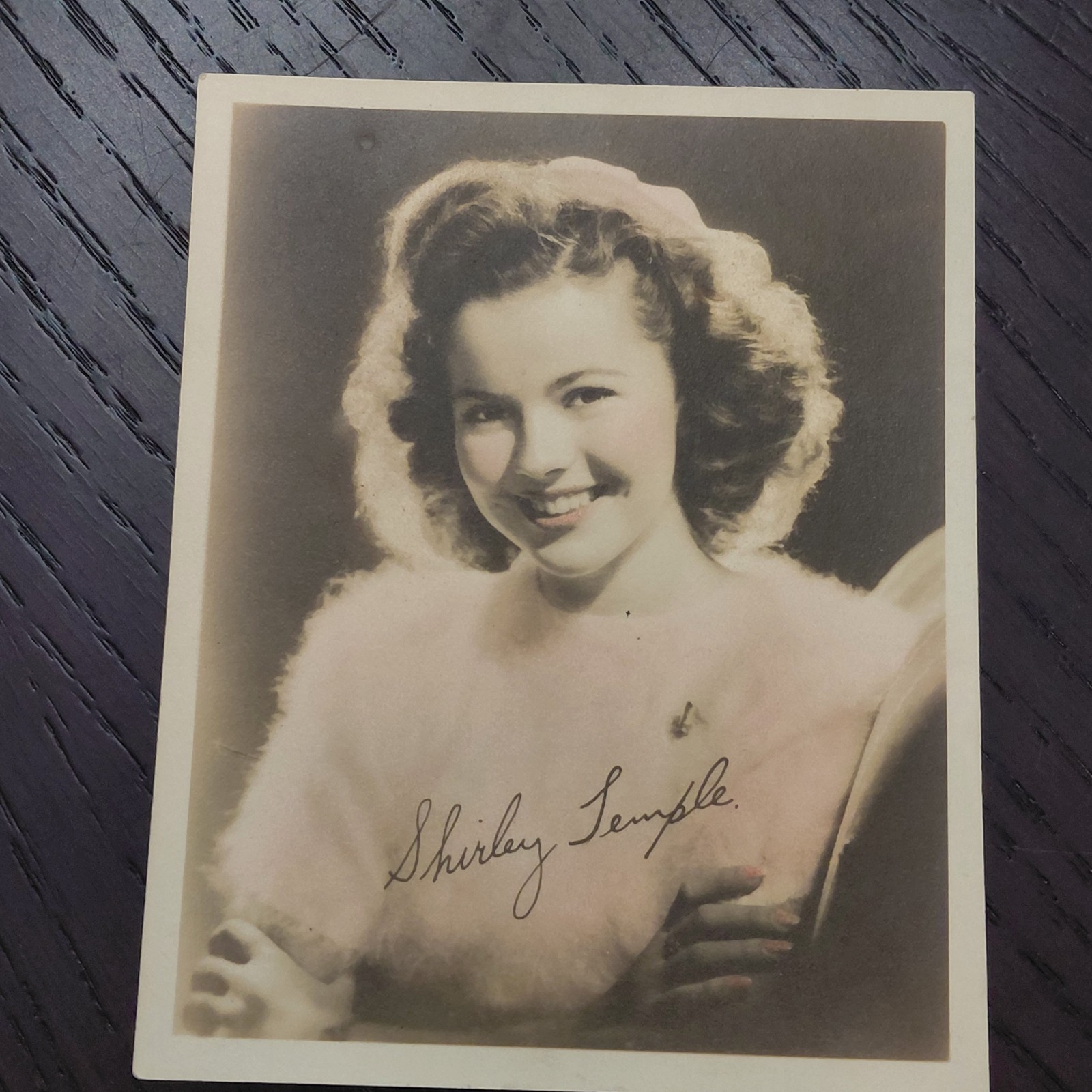 Vintage Shirley Temple 3×5 B&W Publicity Photo Printed Signature Portrait