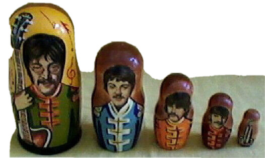 Sgt Pepper Beatles Nesting Doll 5-pc Set/Wood/4.5″ Tall/Russia/NEW!FREE SHIP US