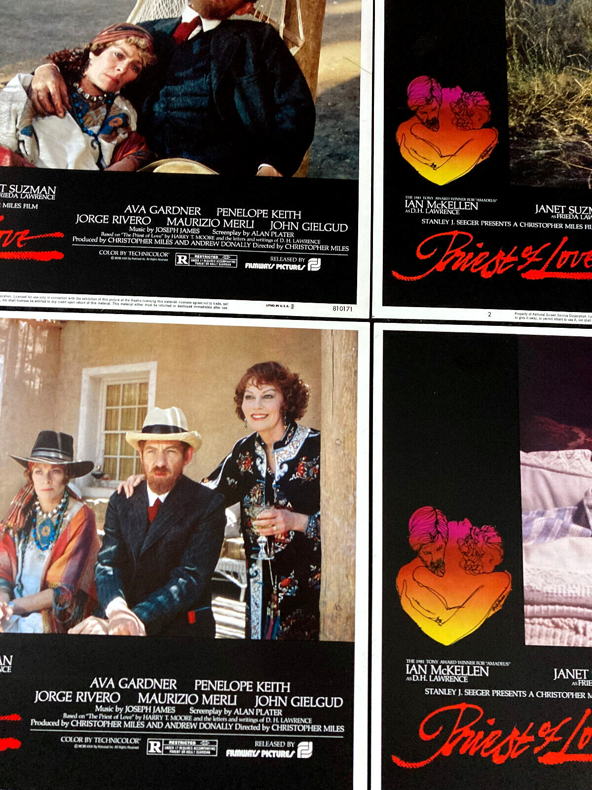 PRIEST OF LOVE Original Movie Lobby Card Set Ian McKellan D. H. Lawrence Bio
