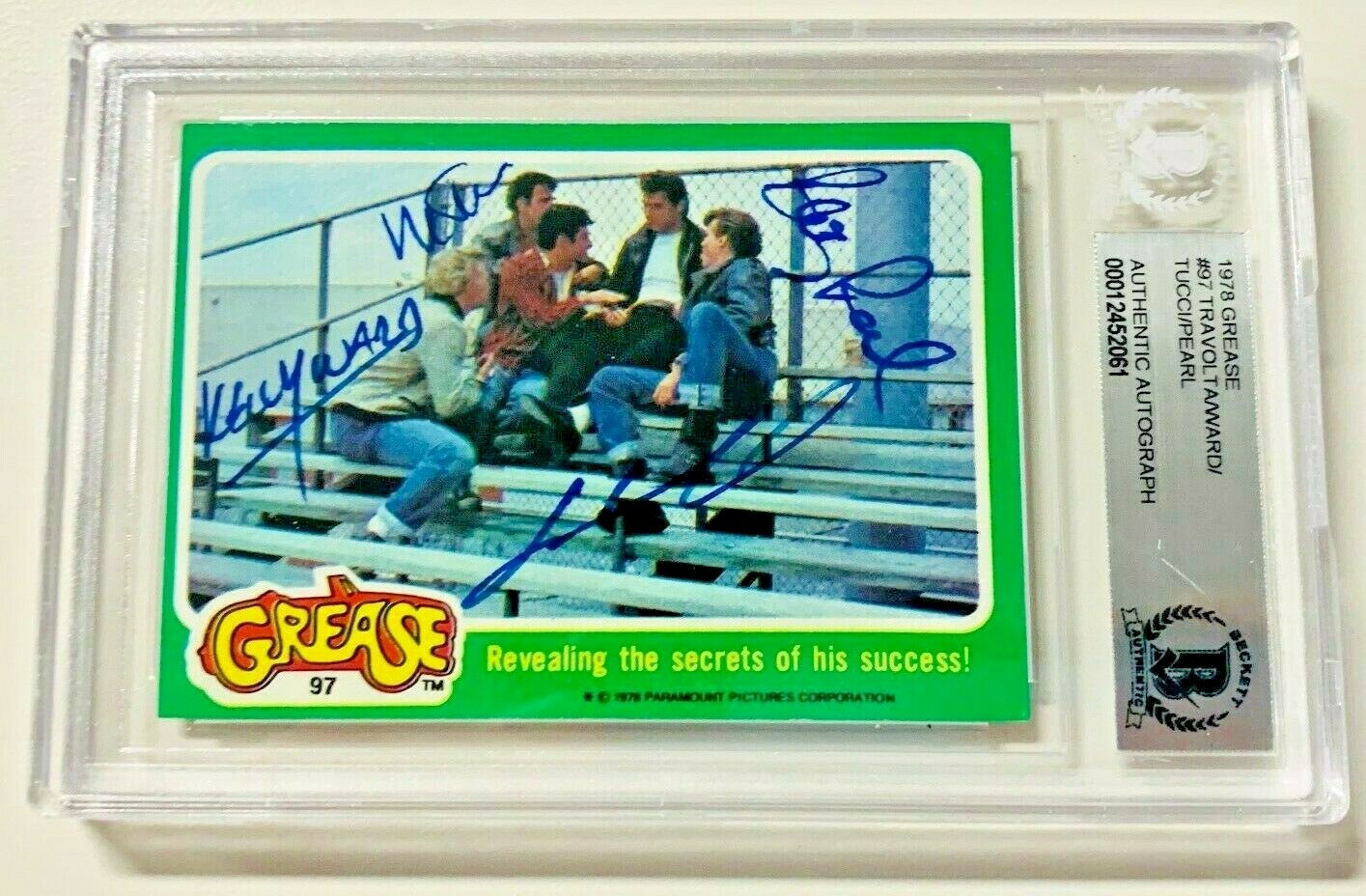Topps Grease 1978 #97 Card Signed by John Travolta Pearl Tucci Ward Beckett BAS