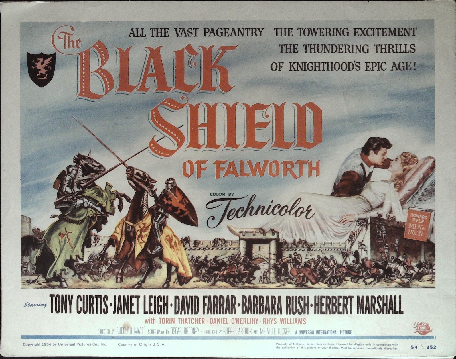 Black Shield of Falworth Lobby Title Card 1954 Tony Curtis & Janet Leigh!